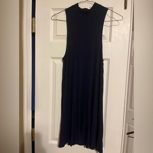 Casual Navy Sleeveless Stretch Dress with Keyhole Back